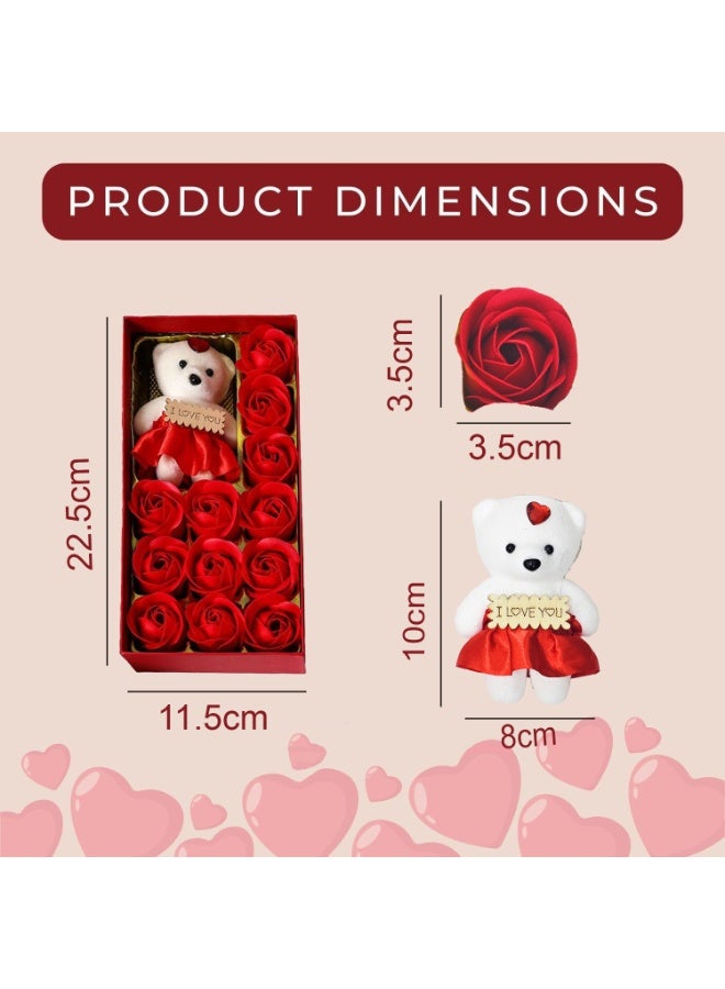 المنزل الذكي هوم سمارت: وردة صناعية ودب تيدي - 12 وردة ودب تيدي مع علبة هدايا جميلة للزوجة، والصديقة، والأم، والأخوات في أعياد الميلاد، وعيد الحب، والذكرى السنوية، والعيد، أو المناسبات الخاصة. - Image 2